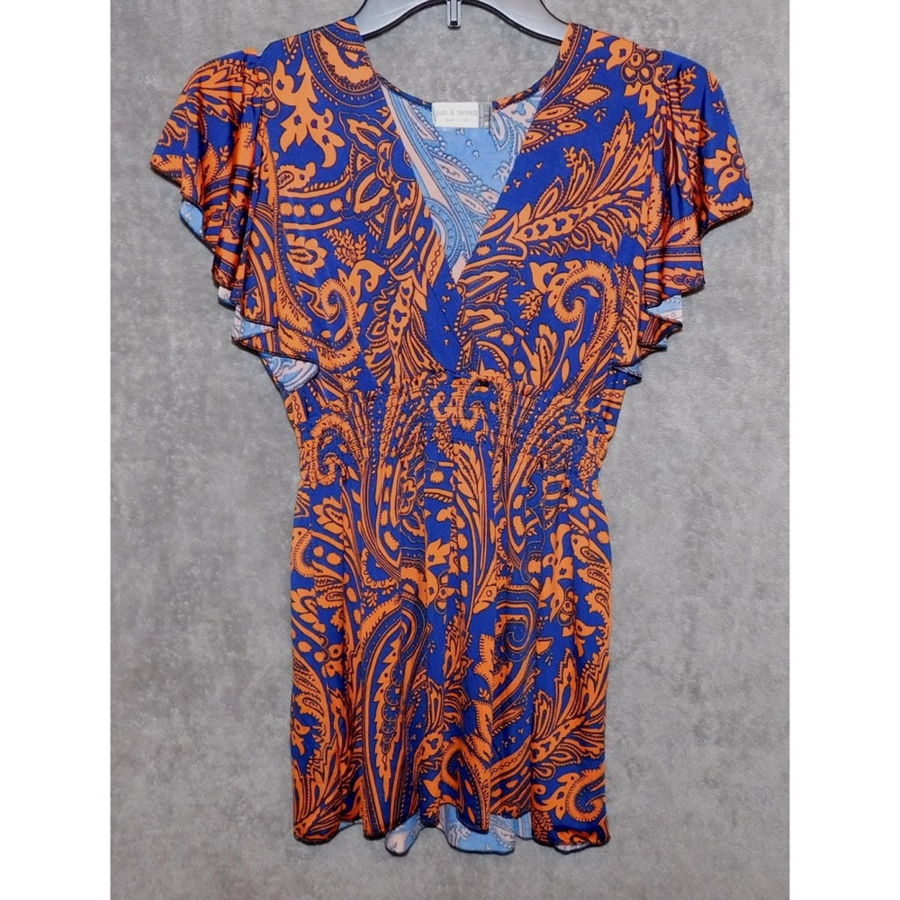Jon & Anna blue and dark orange patterned blouse
